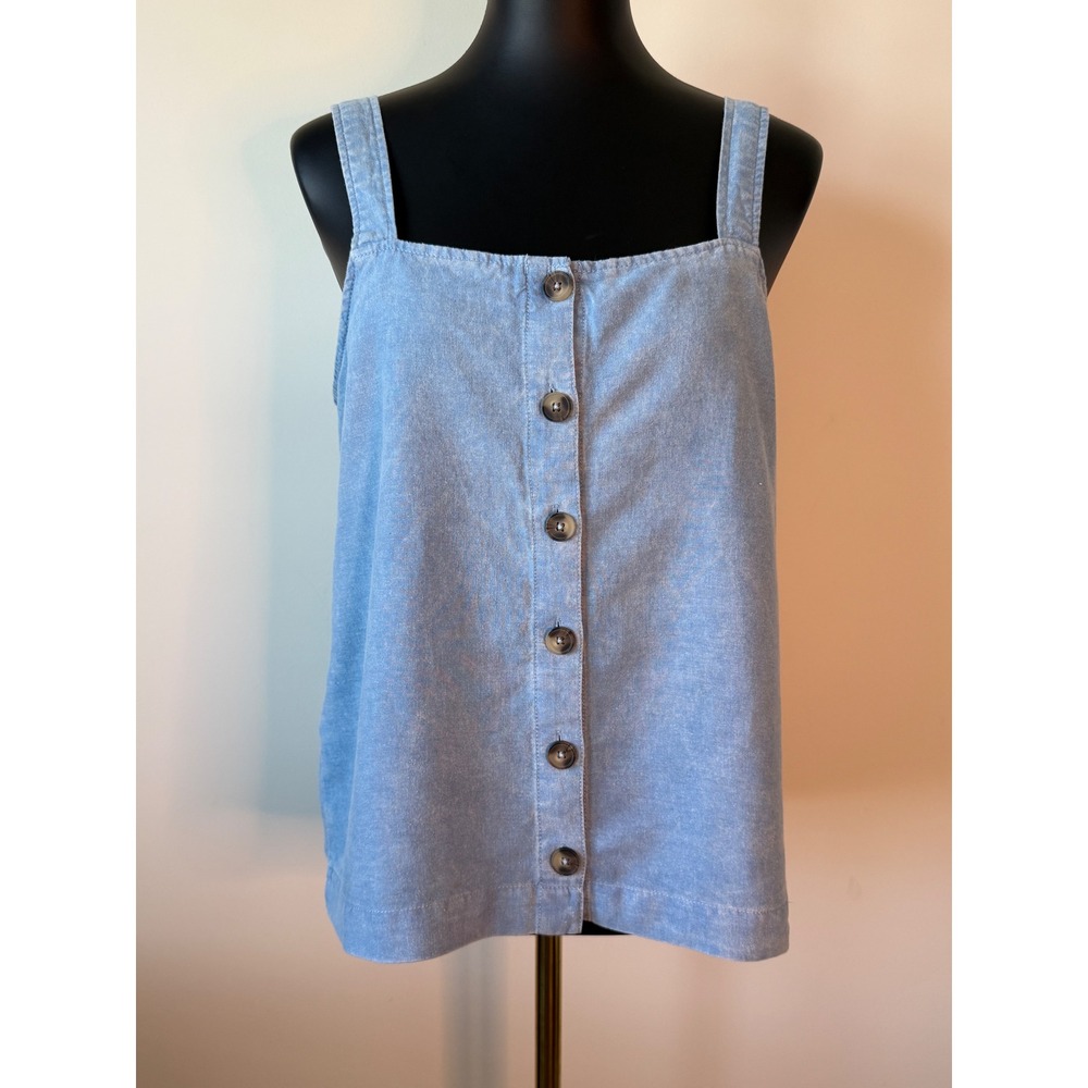 Casa Cabana Womens Linen Blend Button Down Tank Top Light Blue Size L